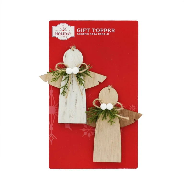 Holy Ground Beige Wooden Angel Gift Toppers, 2 Pieces, by Holiday Time | Walmart (US)