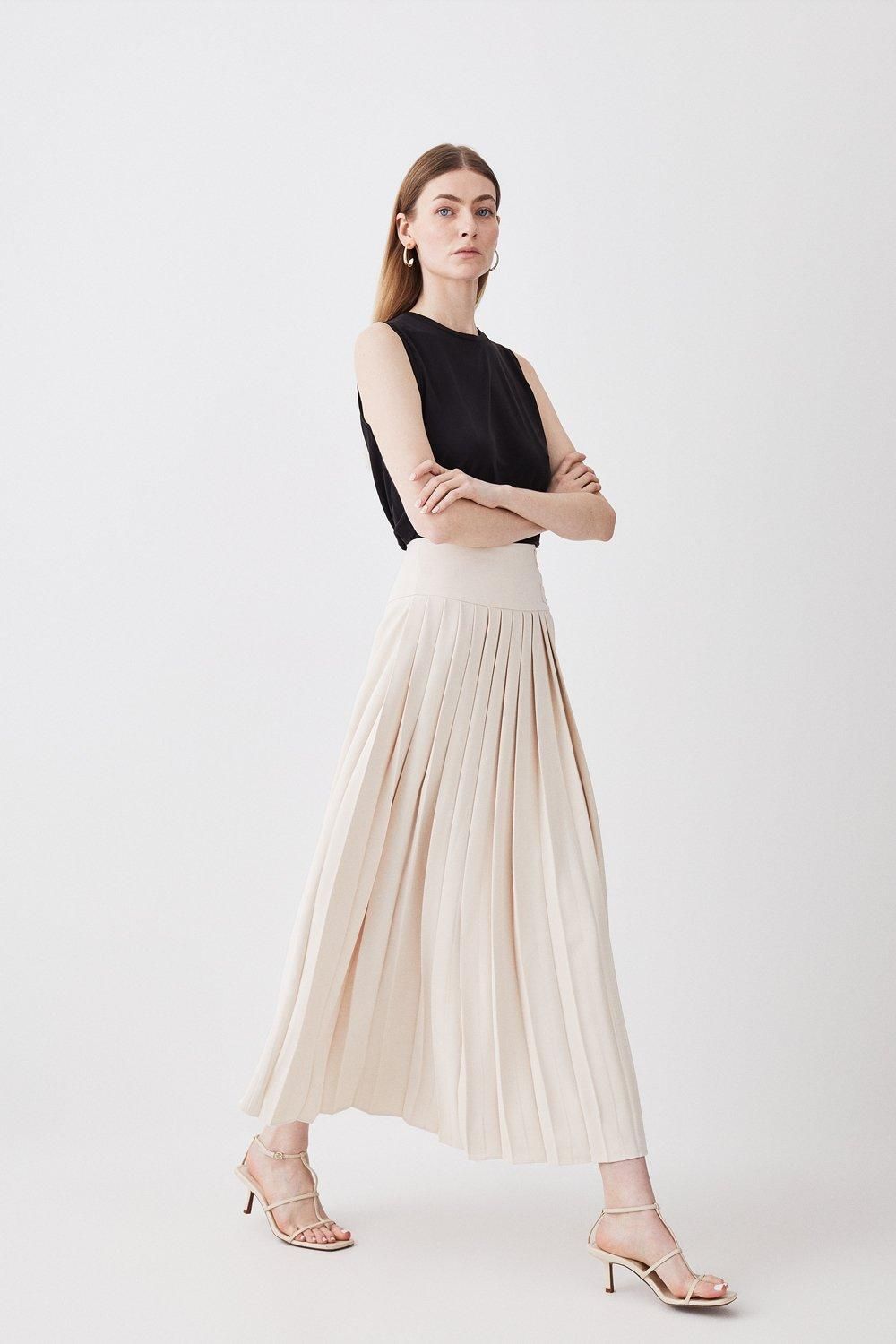 Tailored Crepe Buckle Detail Pleated Midaxi Skirt | Karen Millen UK + IE + DE + NL