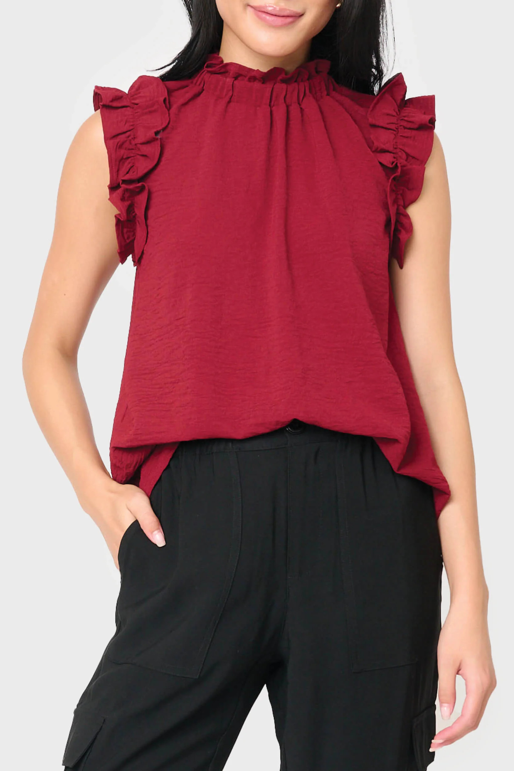 Flutter Sleeve High Neck Blouse | Gibson