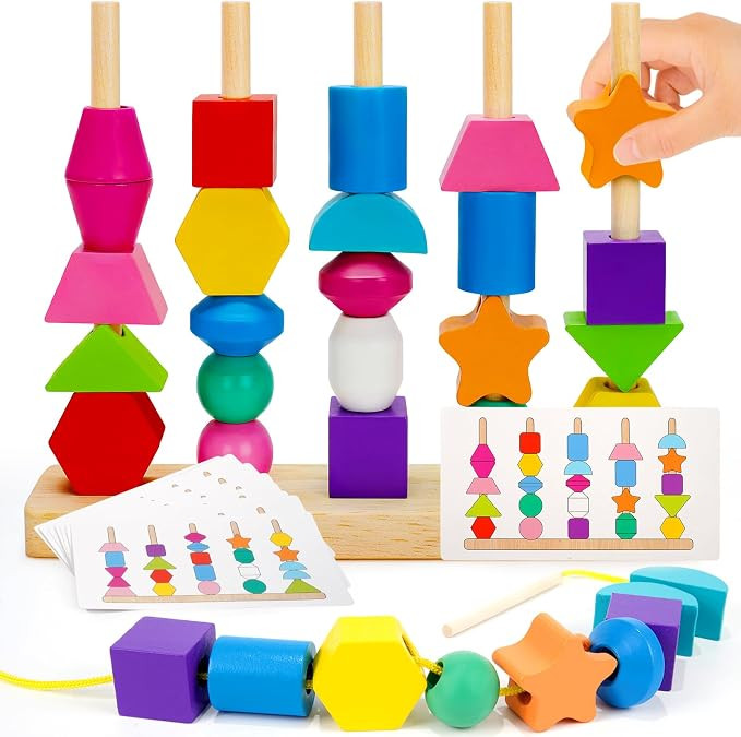 Montessori Toys for 2 3 4 Year Old Kid Boy Girl Toddler, Montessori Wooden Beads Sequencing Toy S... | Amazon (US)