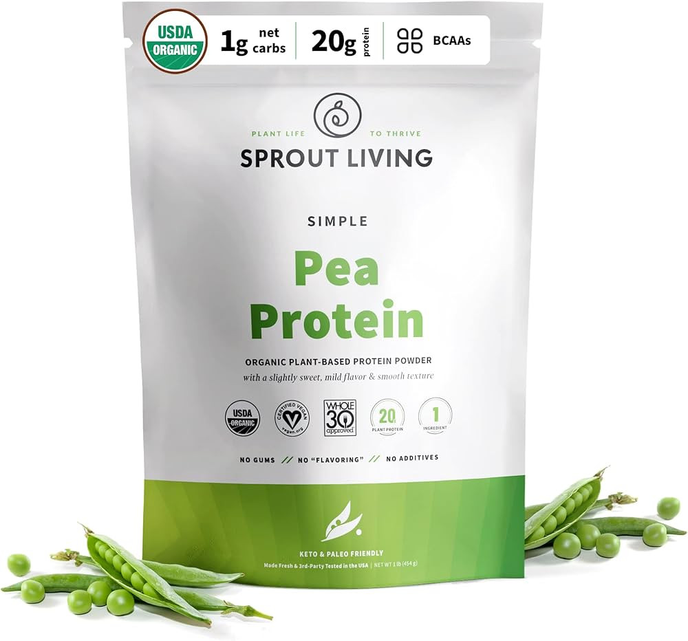 Sprout Living Organic Pea Protein Powder, 20 Grams of Plant Based Organic Protein Powder Without ... | Amazon (US)