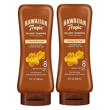 Hawaiian Tropic Island Tanning Sunscreen Lotion, SPF 8, 8oz - Twin Pack | Amazon (US)
