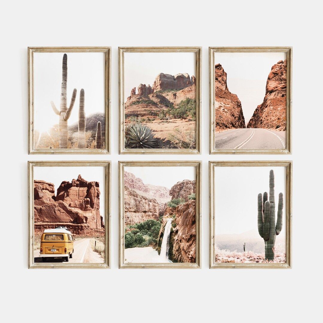 Desert Set of 6 Prints, Cactus Print, Joshua Tree Print, Nature Prints, Desert Wall Art, Cactus W... | Etsy (US)