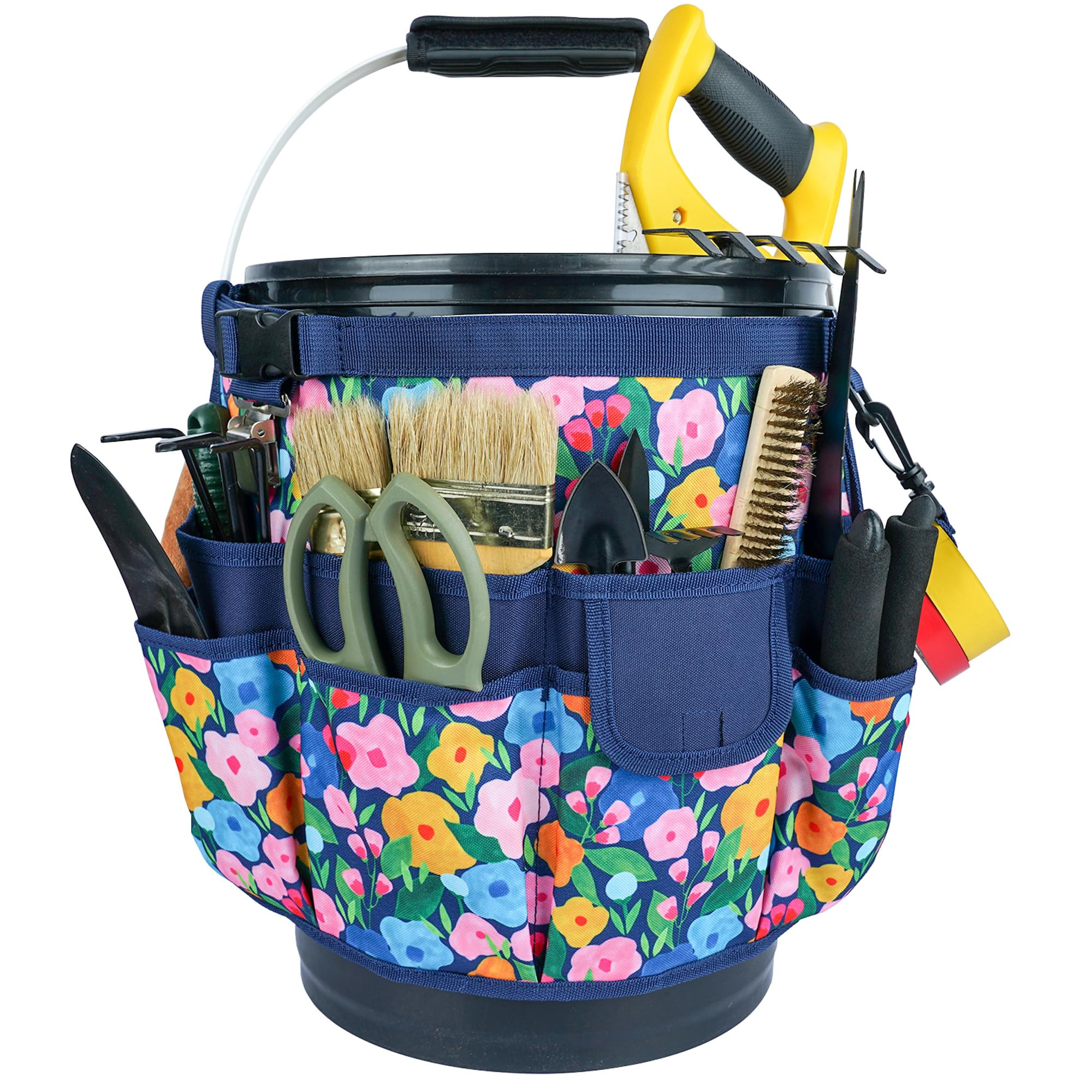 MELOTOUGH Bucket Caddy Organizer Bucket Tool Organizer for Garden Tools Fit 3.5 to 5 Gallon Bucket (Blue Flower) | Amazon (US)