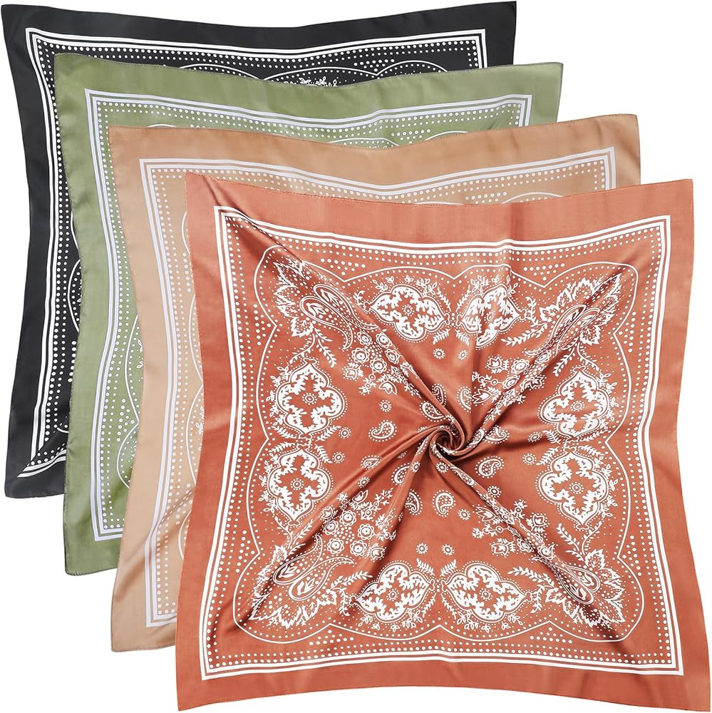 4 Pcs 27.5'' x 27.5'' Large Bandanas Silk Square Head Scarfs Scarves Bandanas Neck Scarf Bandana ... | Amazon (US)