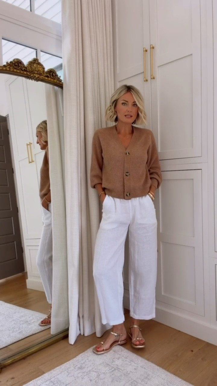 This is an outfit you can wear right now! These linen pants are great! It’s still summer and still very hot, so just styling a simple cardigan with a linen pants is such a great early fall/late summer look! Wearing S!

Loverly Grey, Quince, late summer outfit, early fall outfit, closet staples, linen pants, cardigan, gold sandals

#LTKSeasonal