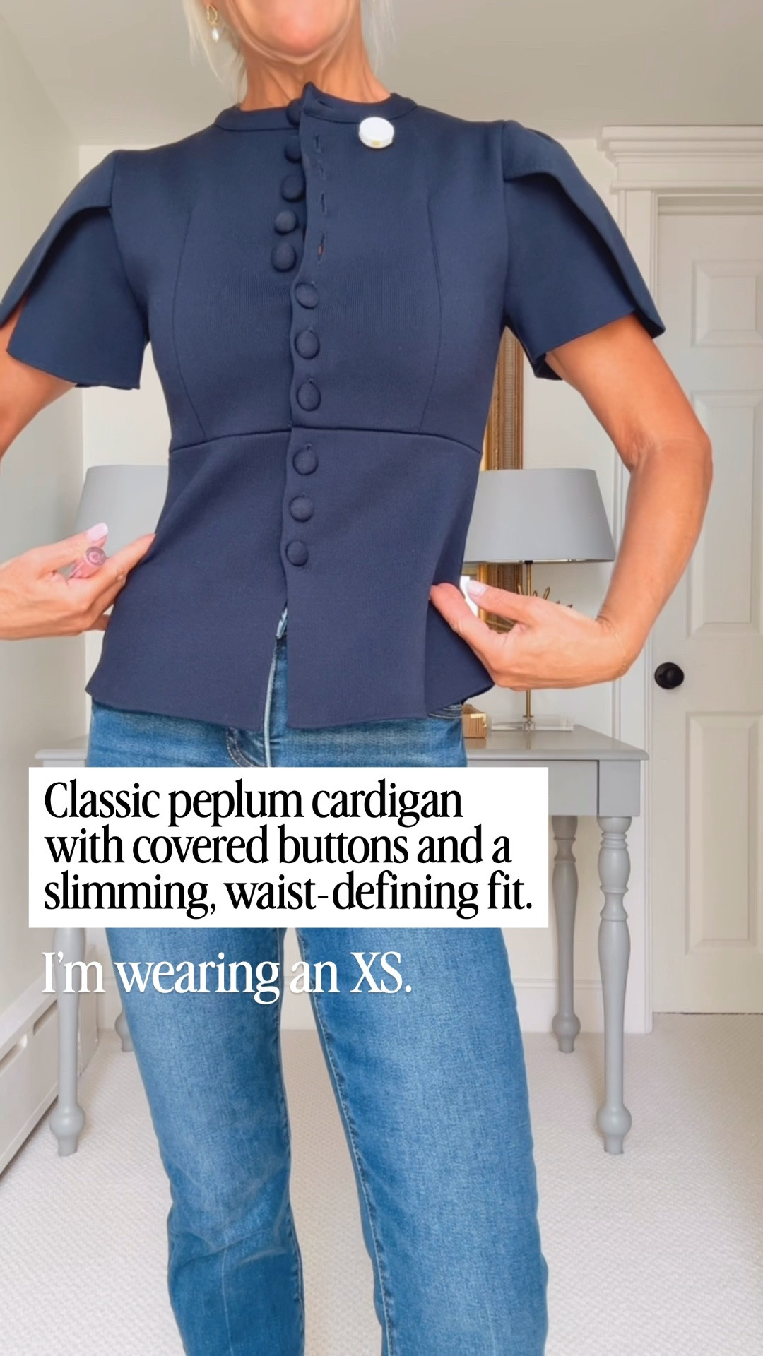 This peplum cardigan is one of those timeless pieces you’ll wear for years. The covered buttons and waist-defining fit create such a flattering silhouette, and it pairs perfectly with classic slim jeans. I’m wearing an XS.

👩‍💻 LTK PRO TIPS
❤️ Heart = Support my posts ;-)
🔖 Save = Get sale & restock alerts for the things you love!
📋 Lists = Keep favorites organized (List ideas: Christmas, Birthdays, and Vacations!)
📲 Share = Send lists and products to a friend (or your daughters like me).
💬 Comment = Ask me anything, and I’ll answer. ;-)

#LTKootd #LTKSeasonal #LTKOver40