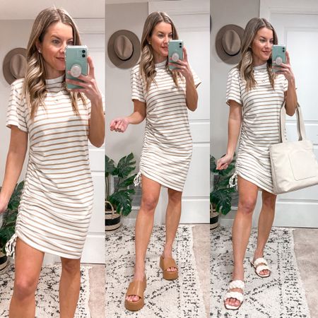 Target Spring Dresses
Striped Ruched Side-Tie T-shirt Dress
(Comes in more colors)
Styled with:
Braided double-strap sandals
Cream color purse

#LTKstyletip #LTKSeasonal #LTKunder50