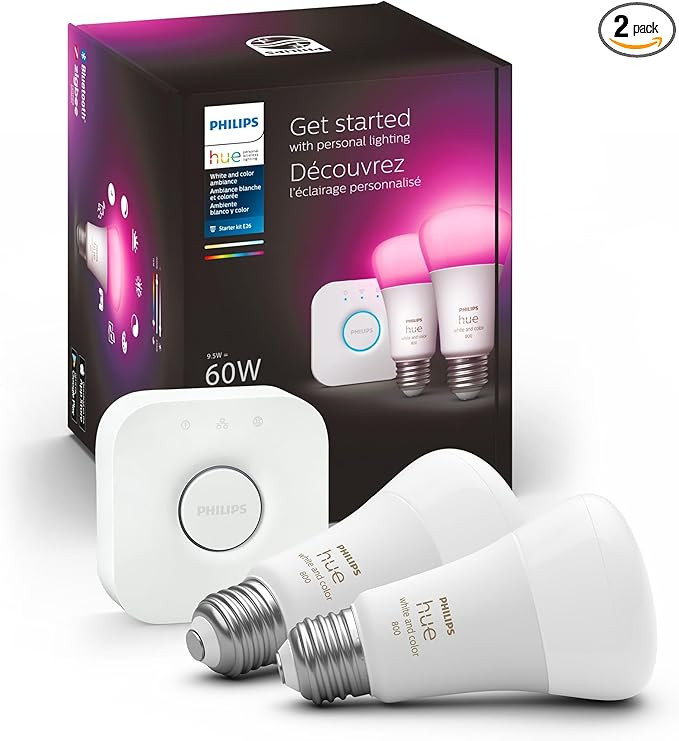 Philips Hue White and Color Ambiance Smart Light Starter Kit, Includes (2) 60W A19 Smart Bulbs wi... | Amazon (US)