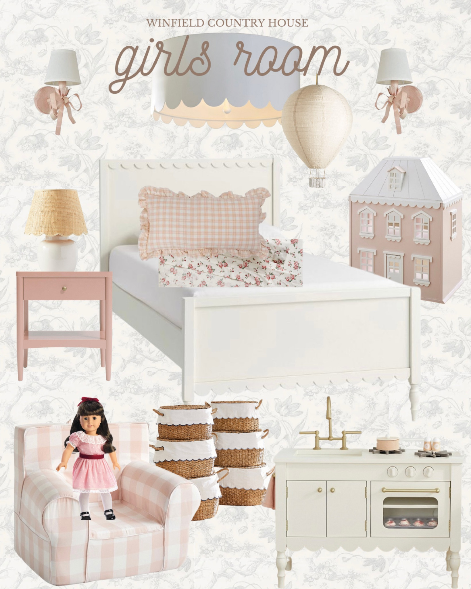The sweetest little girls bedroom filled with bows, scallops, and pink. Classic kids bedroom with timeless and traditional decor ideas. Add a dollhouse, play kitchen and American girl doll for a magical touch. 

#girlsbedroom #homedecor #interiordesign #kidsroom 



#LTKHoliday #LTKhome #LTKkids