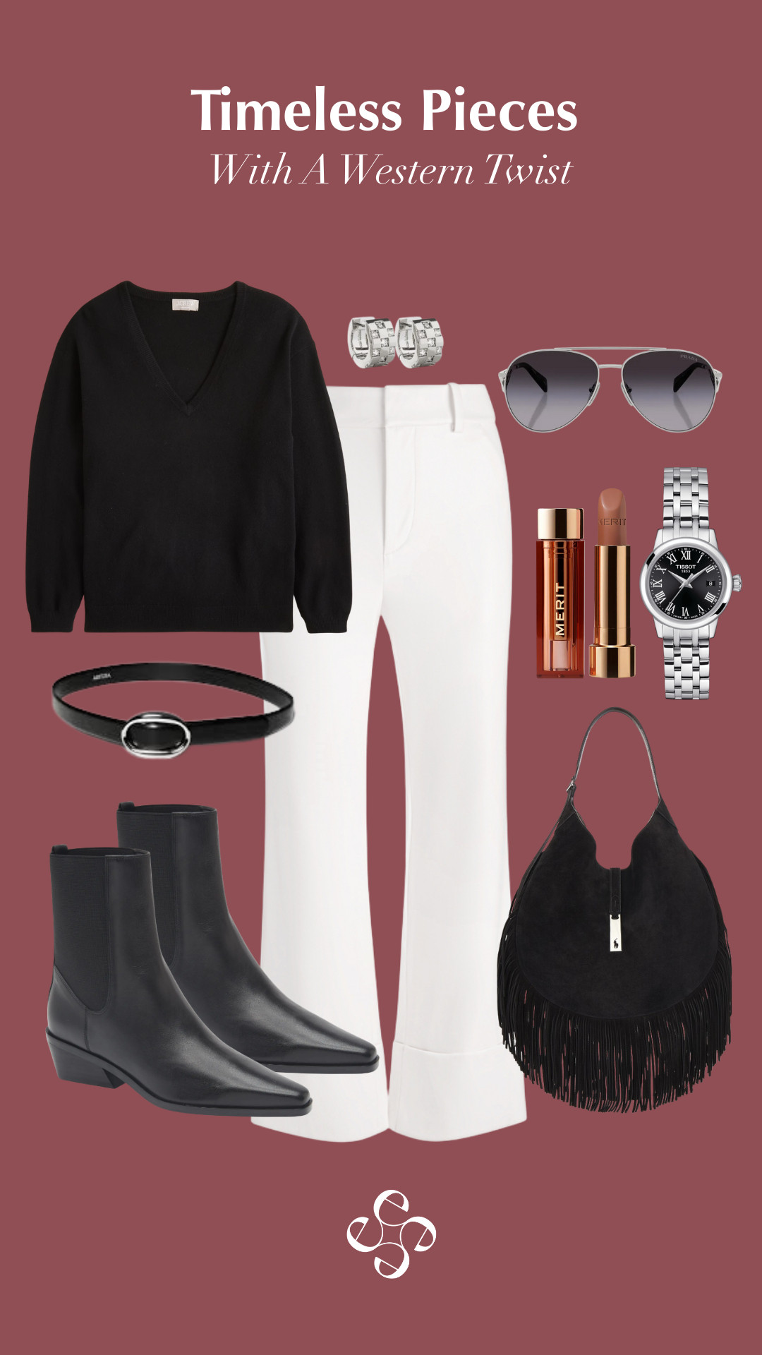 Soft black knit sweater with a relaxed fit paired with high-waisted white pants for an easy, flattering fit. Comfortable fabric, effortless styling, and classic black ankle boots. Finished with Prada sunglasses on major sale and the Signature Lip Lightweight Lipstick in Slip (warm neutral). 

 #LTKgrwm #LTKootd #LTKPetite