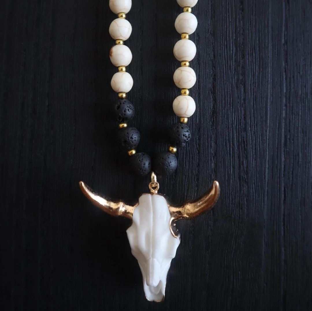 Desert Skull Longhorn Necklace Western Beaded Necklace Boho Animal Skull Bull Skull Southwestern ... | Etsy (US)