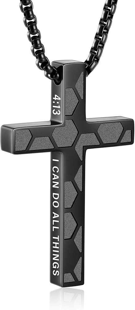 Soccer Easter Basket Stuffers - Cross Necklace for Boys Men, Cross with Bible Verse Stainless Ste... | Amazon (US)