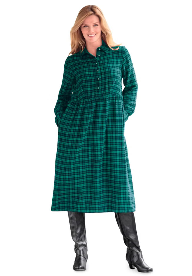 Plaid flannel A-line shirtdress | Woman Within