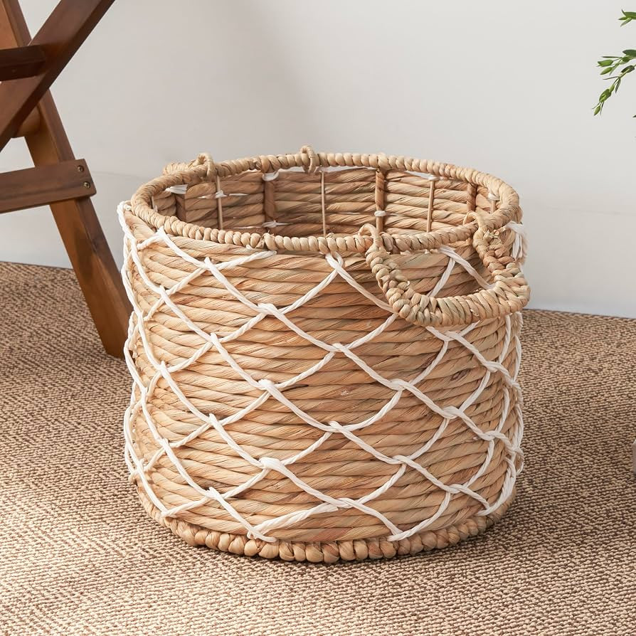 Round Water Hyacinth Woven Basket with Handles - 18" x 18" x 15" - Brown - for Clothes, Towels, C... | Amazon (US)