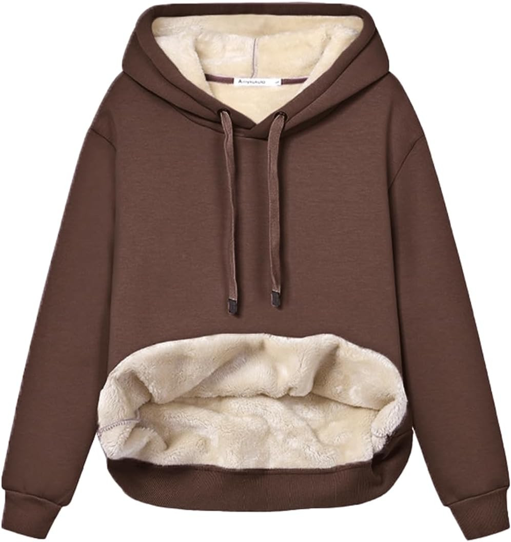 Womens Casual Winter Warm Fleece Sherpa Lined Pullover Hooded Sweatshirt | Amazon (US)