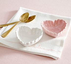 Heirloom Stoneware Scalloped Hearts Dip Bowls - Set of 4 | Pottery Barn CA