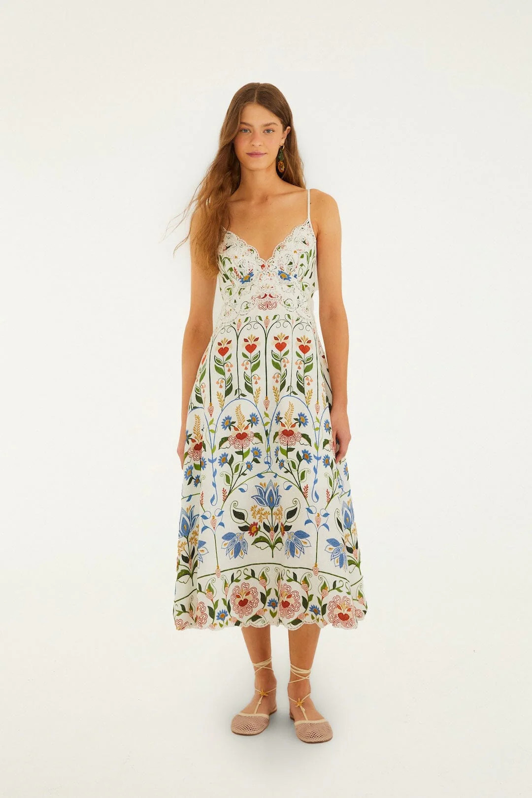Off-White Stitched Garden Euroflax Premium Linen Midi Dress, STITCHED GARDEN OFF-WHITE / XL | FarmRio (US)