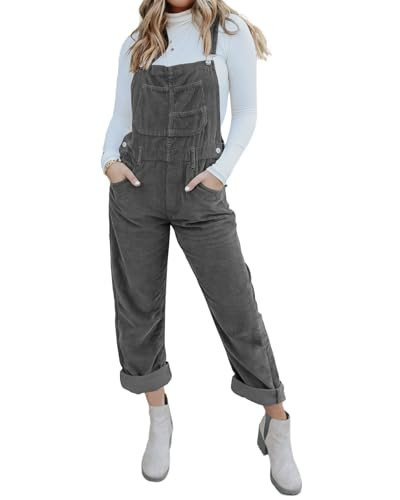 Onedreamer Womens Corduroy Overalls Adjustable Straps Baggy Bib Corduroy Jumpsuit Casual Corduroy with Pockets, Dark Gray, XX-Large | Amazon (US)