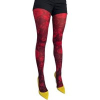 Red Floral Patterned Printed Tights For Women, Plus Size Available | Etsy (US)