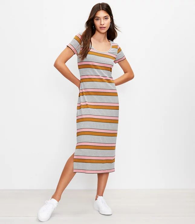 Striped Scoop Neck Midi Dress | LOFT
