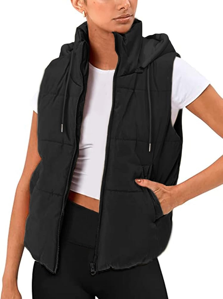 Huaqiao Women's Hooded Puffer Vest Detachable Hood Quilted Padded Gilet Jacket Lightweight Warm O... | Amazon (US)