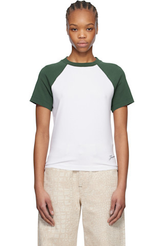 JACQUEMUS - White & Green La Croisière 'The Baseball mini' T-shirt | SSENSE