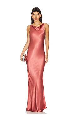 Shona Joy La Lune High Neck Cowl Midi Dress in Terracotta from Revolve.com | Revolve Clothing (Global)