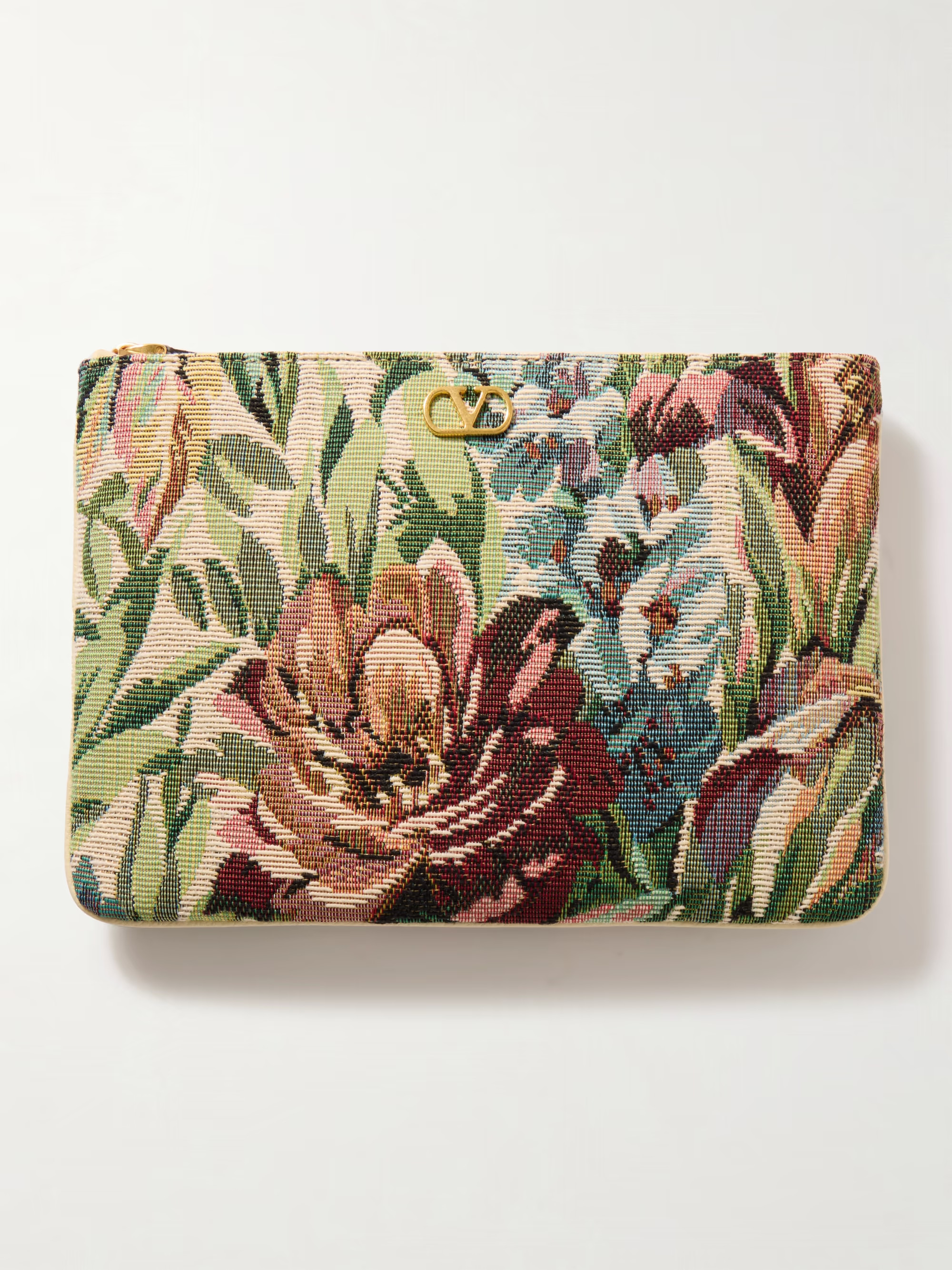 VLogo medium embellished floral-jacquard clutch | NET-A-PORTER (US)