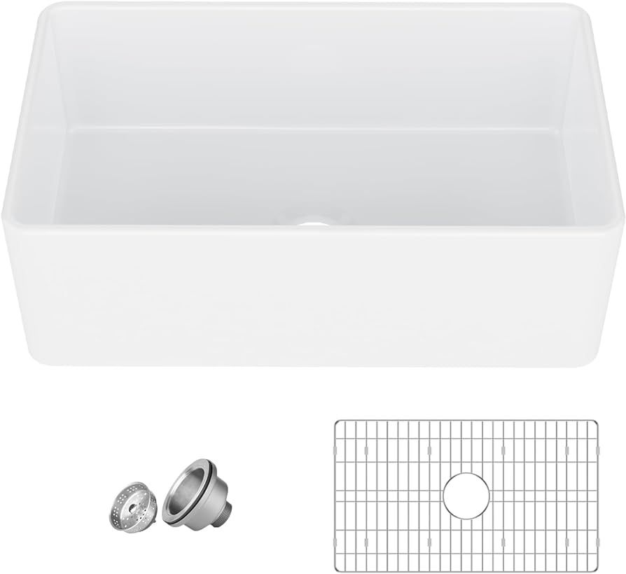 Homfan White Farmhouse Sink 30 inch Fireclay Apron Front Single Bowl Kitchen Sink Deep Drop In Fa... | Amazon (US)