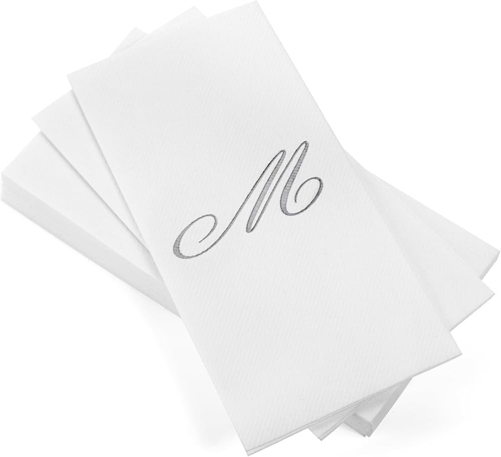 AH AMERICAN HOMESTEAD Disposable Napkins - Silver Monogram Guest Towel Napkins, Quilted Cloth-Lik... | Amazon (US)