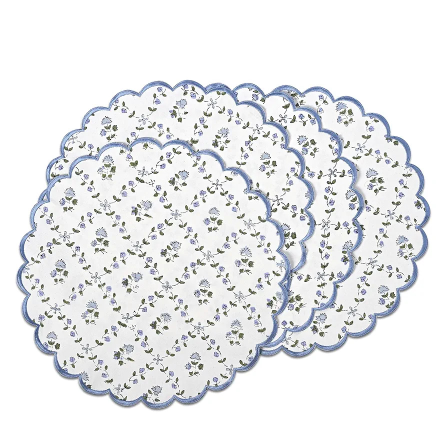 Ridhi Powder Blue Bo-ho Round Place Mat Double Layer Floral Cotton Washable Placemats 15" Round E... | Amazon (US)