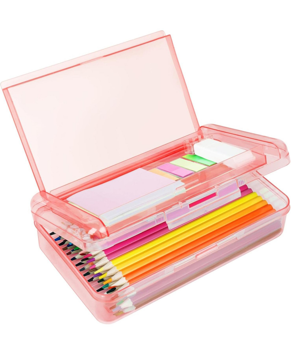 Danrong Plastic Pencil Box Large Capacity Double Layer, Hard Case with Snap Lid for Kids Adults School Office - Pink | Macy's