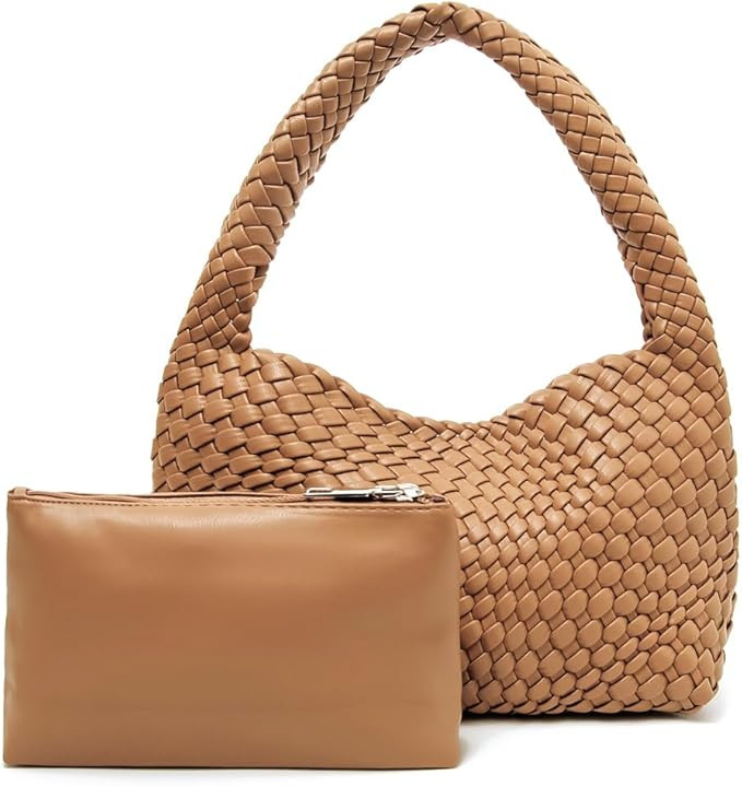 Woven Underarm Bag Vegan Leather Tote Bags, Top-handle Shoulder Bag Hobo Handbag with Purse | Amazon (US)