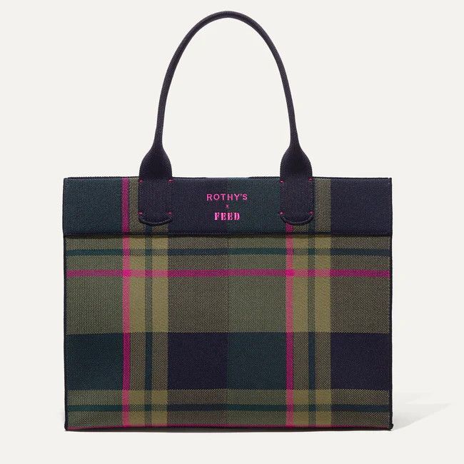 Rothys x FEED Medium Market Tote Forest Plaid | Rothy's