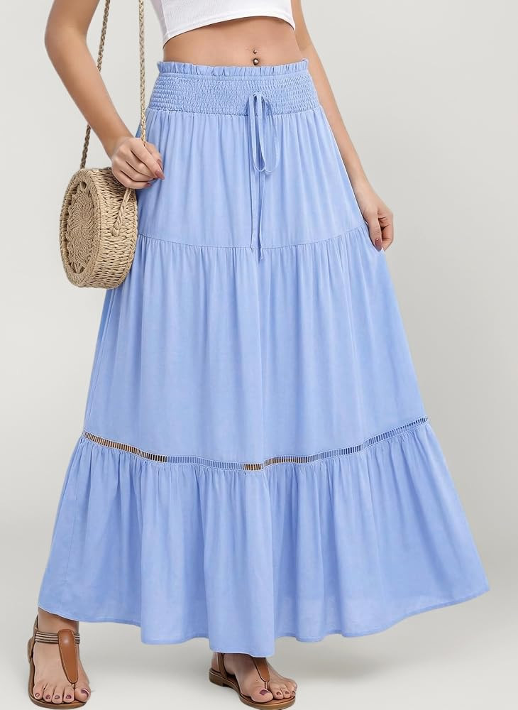 Rock Damen Sommer Boho Maxirock Casual Strandrock Hohe Taille Elastische Bund Maxi Skirt A-Line R... | Amazon (DE)