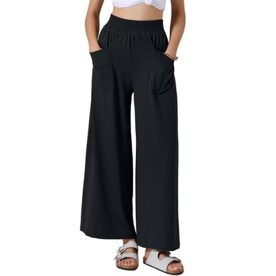 INSPIRE CHIC Women's Wide Leg High Elastic Waist Baggy Palazzo Casual Pants Large Black | Target