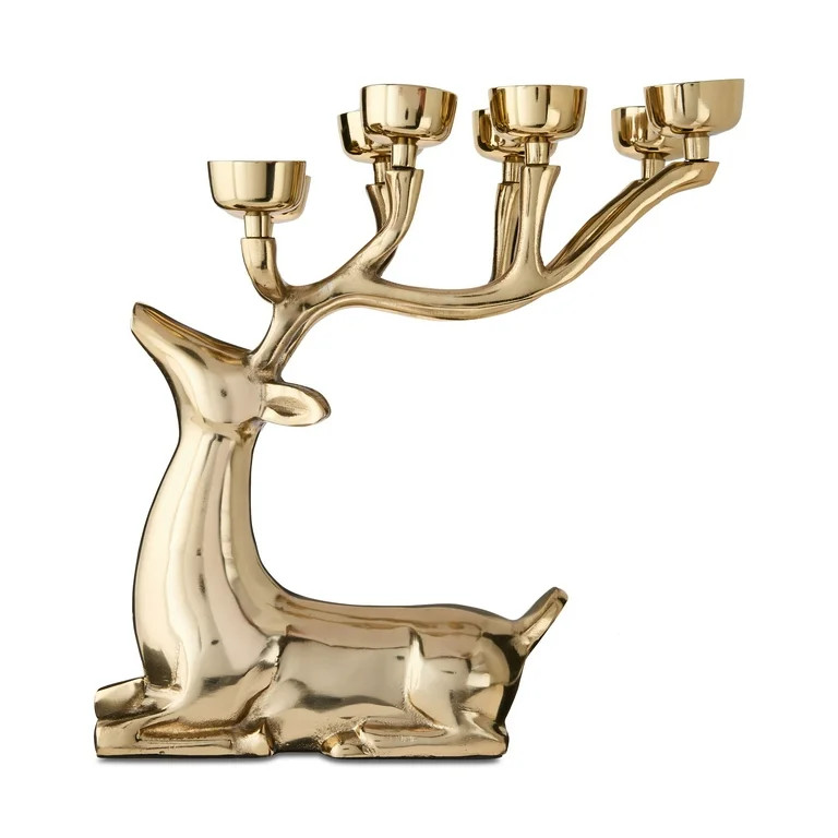 Cast Aluminum Sitting Reindeer Tealight Holder, Gold, 14", by My Texas House - Walmart.com | Walmart (US)