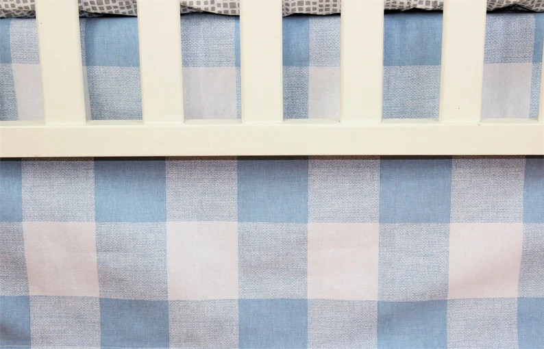 Crib Bedding Skirt / Mini Crib Skirt Blue Buffalo Check - Etsy | Etsy (US)