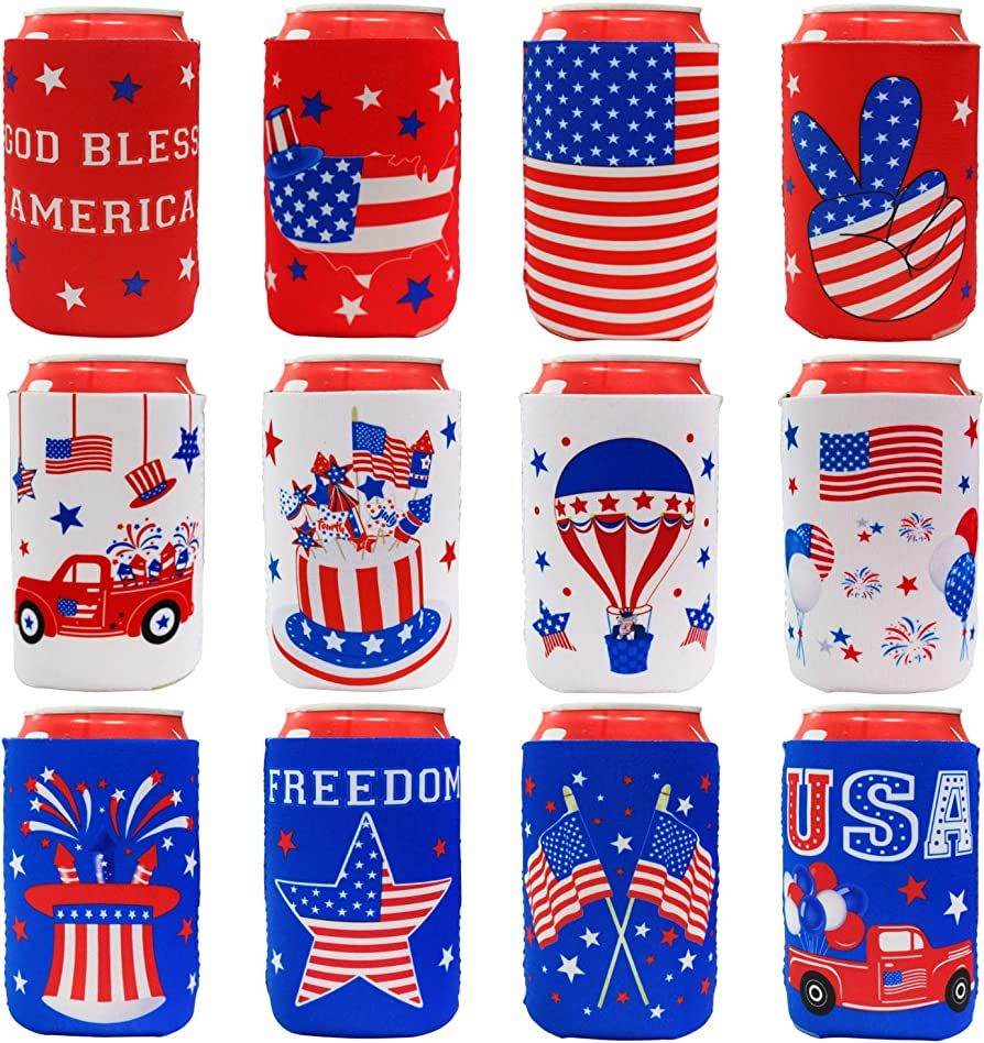 Tifeson America Beer Can Cooler Sleeves - 12 Pack USA Flag Patriotic 4th of July Party Supplies F... | Amazon (US)