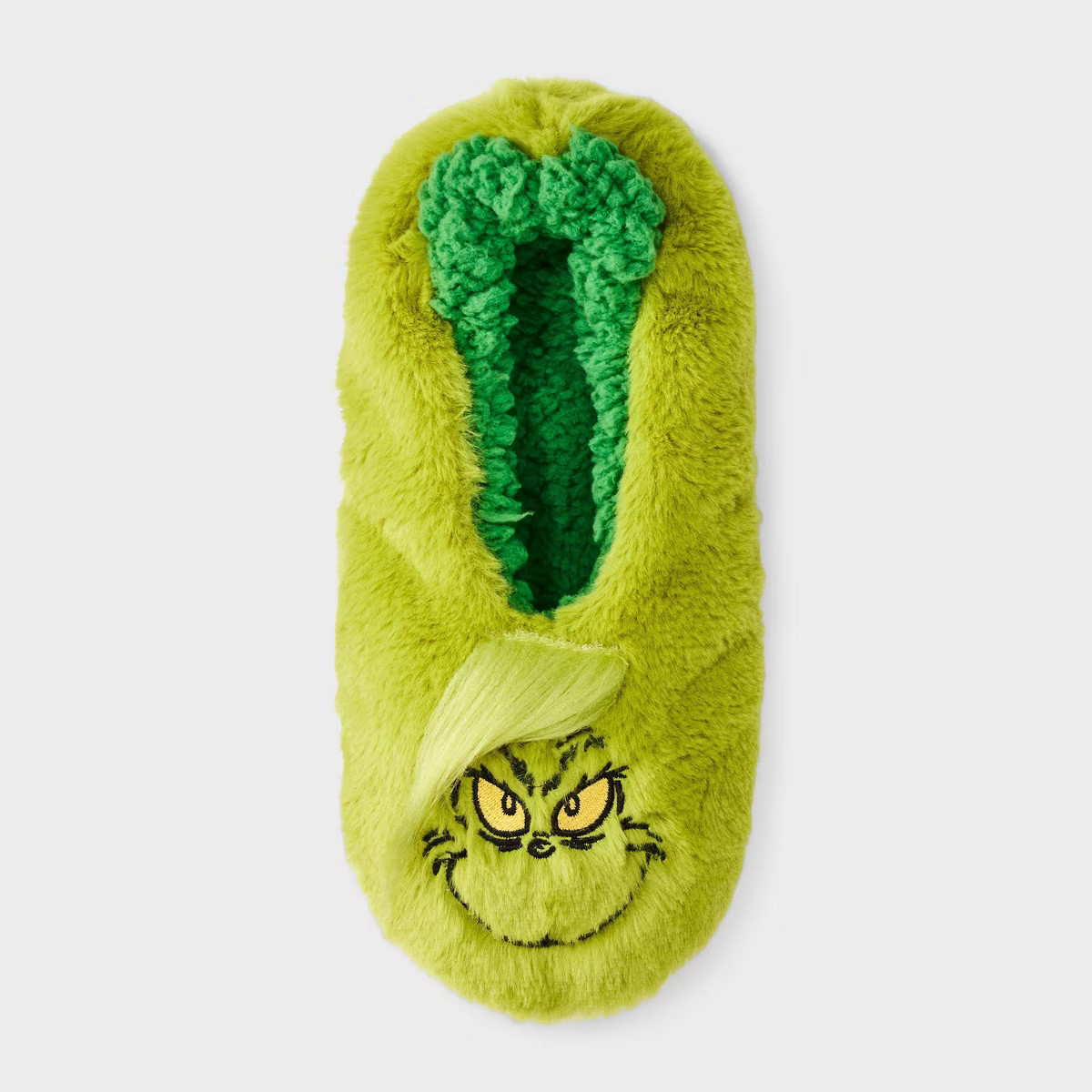 Women's The Grinch Faux Fur Slipper Socks with Grippers - Green | Target