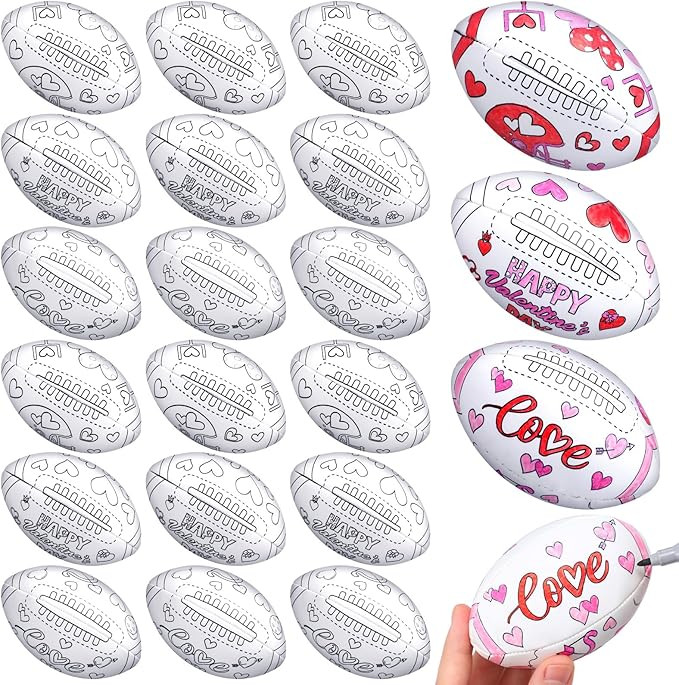 Realspring 24 Pcs Color Your Own Valentine Footballs Crafts DIY Valentine's Day Footballs Stress ... | Amazon (US)