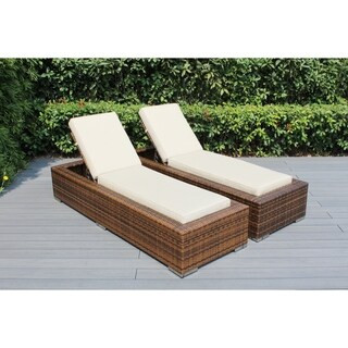 Ohana Outdoor Patio 2 Piece Mixed Brown Wicker Chaise Lounge Set with Cushions | Bed Bath & Beyond