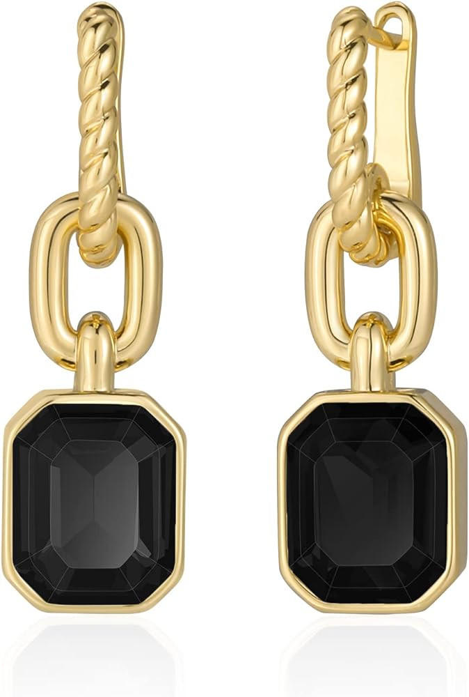 MESOVOR Gold Crystal Drop Earrings, 18K Gold Plated Hoop Earrings | Emerald Green Black Earrings ... | Amazon (US)