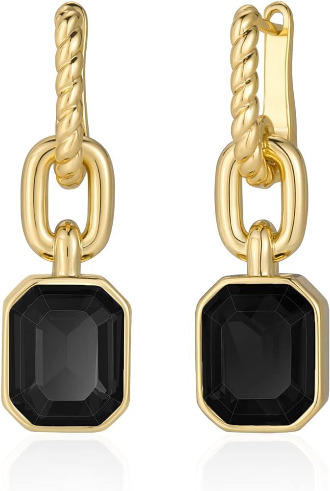 Mesovor Gold Crystal Hoop Earrings for Women Trendy, 18K Gold Plated Hoop Earrings | Emerald Gree... | Amazon (US)