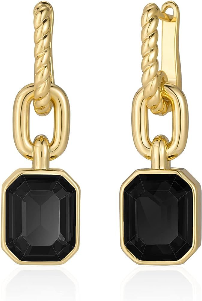 MESOVOR Gold Crystal Drop Dangle Earrings for Women Trendy, 18K Gold Plated Hoop Earrings | Emera... | Amazon (US)
