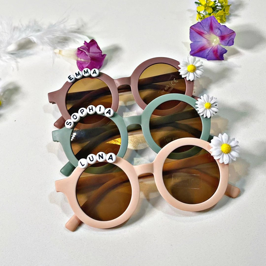 Floral Daisy girls personalized Name Sunglasses babies,toddlers,kids gift with Leather case . Pre... | Etsy (US)
