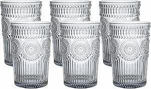 Kingrol 6 Pack 12 oz Vintage Drinking Glasses, Embossed Romantic Water Glassware, Glass Tumbler S... | Amazon (US)