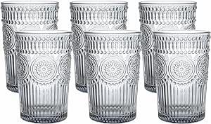 Kingrol 6 Pack 12 oz Vintage Drinking Glasses, Embossed Romantic Water Glassware, Glass Tumbler S... | Amazon (US)