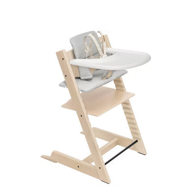 Stokke Tripp Trapp High Chair 2 with Adjustable Baby Set, Cushion, and Removable Tray - Natural with Nordic Gray | Target